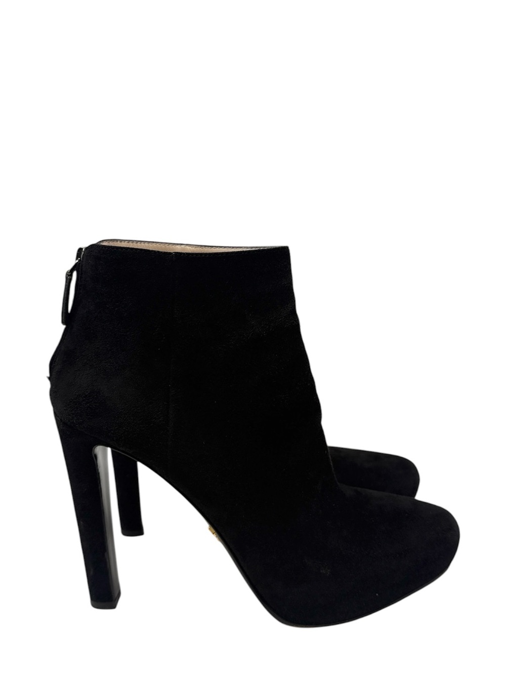 Prada Black Suede Platform Ankle Boots Chunky High Heel Zip Size 37